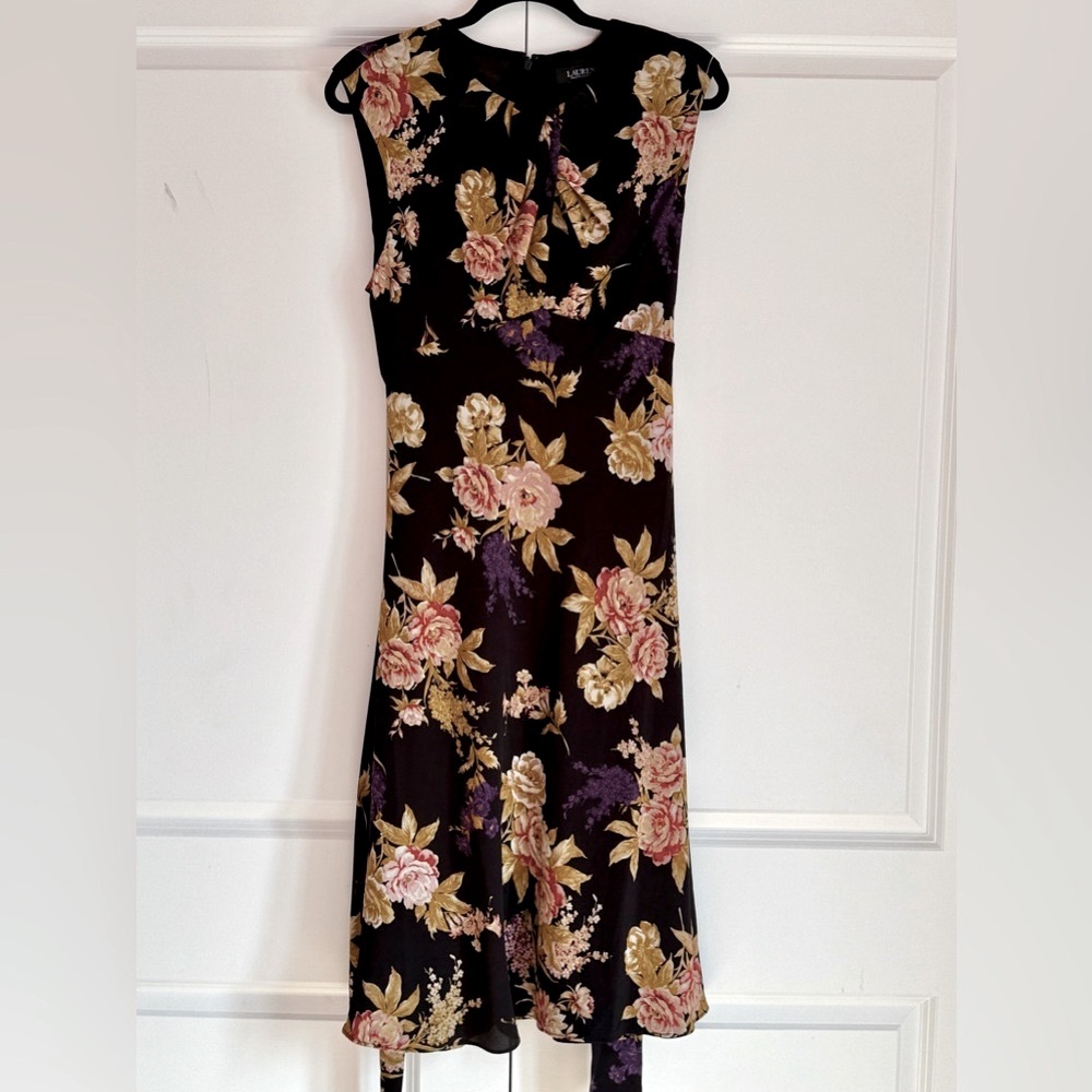 Ralph Lauren Black and Pink Floral Lined Dress SZ.8